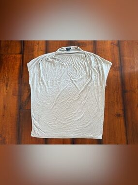 Ann Taylor Factory Light Beige Short-Sleeve Draped Tee with Mock Turtleneck